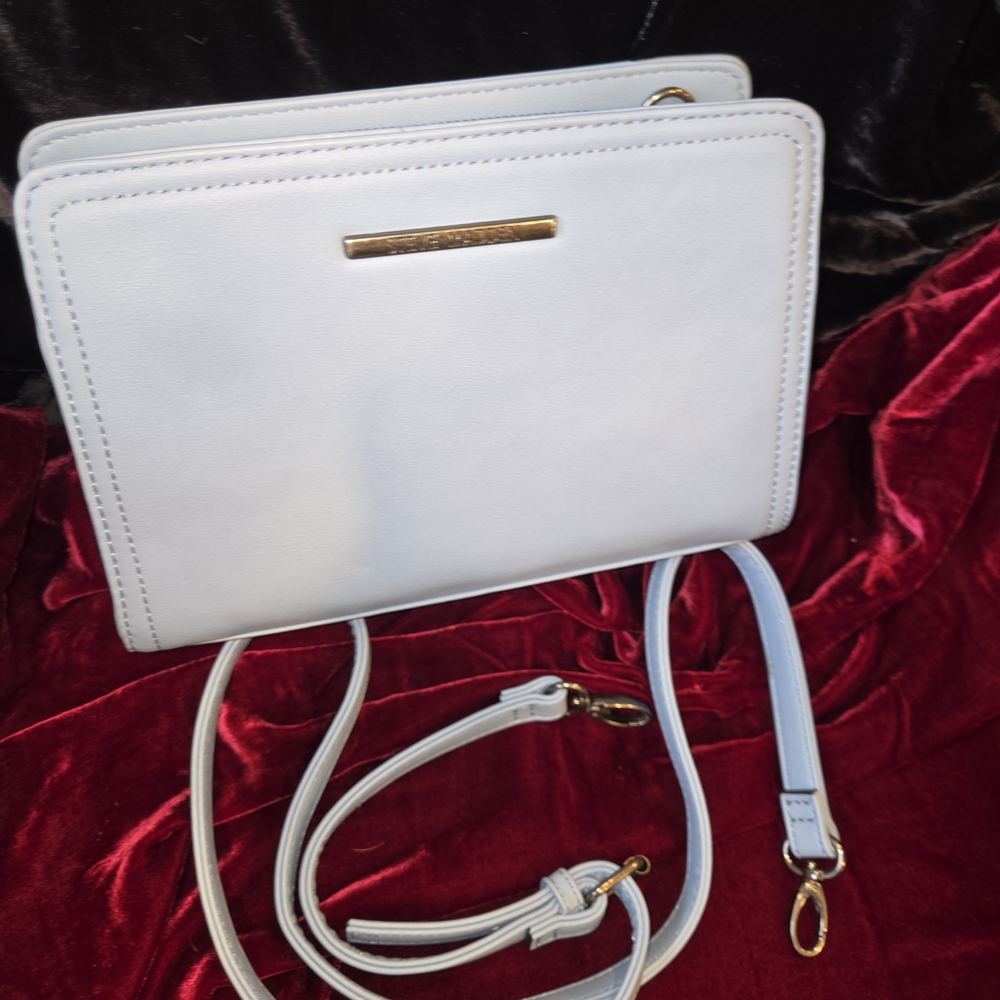 Steve Madden Light Blue Double Zip Crossbody Adjustable Strap Gold Hardware